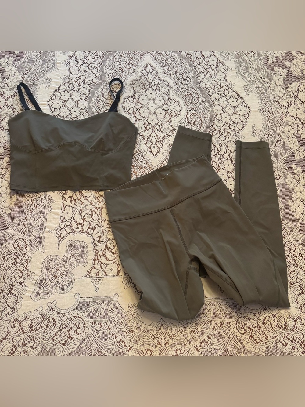 olive green outdoor voices workout set size small